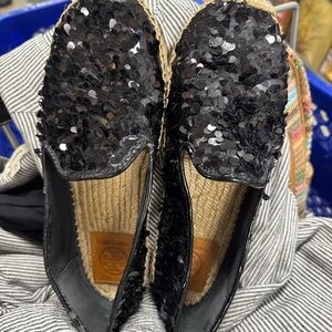 Tory Burch Black Sequin Espadrilles